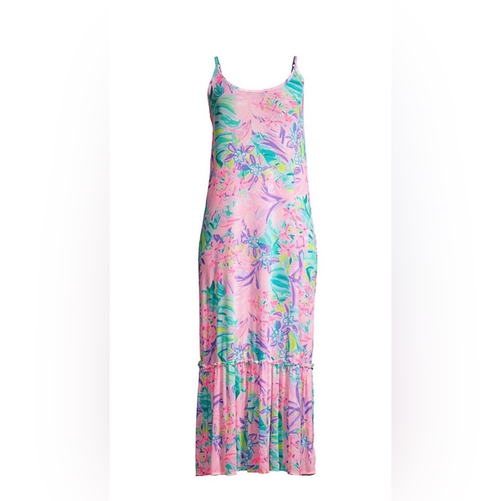 Lilly Pulitzer Swimsuit Cover Up Size Large Winni Coverup Floral Bright Pink - Picture 3 of 8